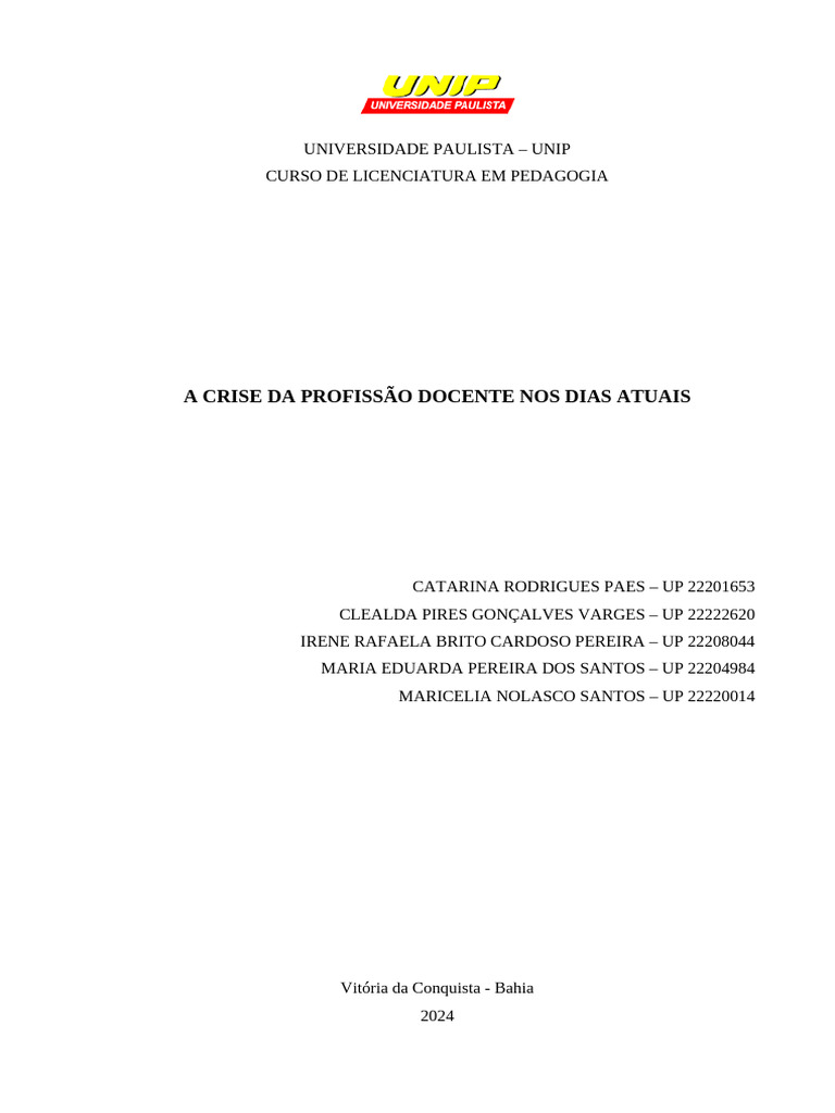 Projeto Pedagogia Unip Catarina | PDF | Pedagogia | Pesquisa qualitativa