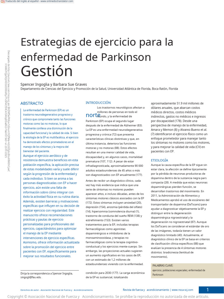 Paper 1 Ejercicio y Parkinson MFCE 2026.en - Es | PDF | Enfermedad de ...