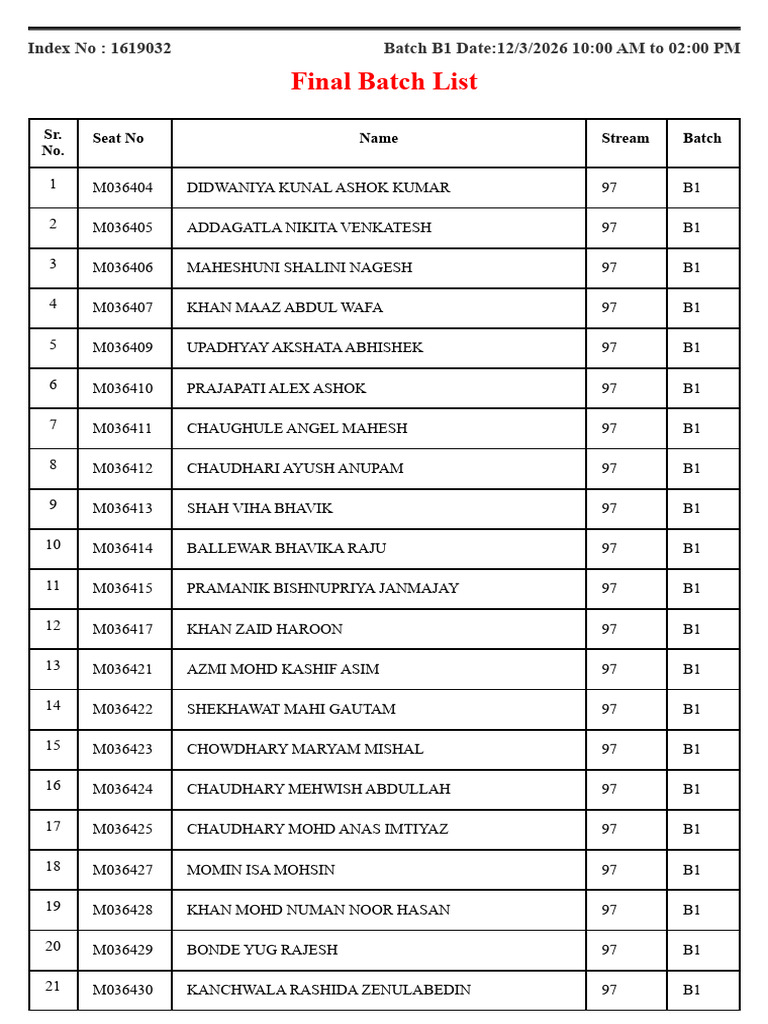 Final IT Exam Batchwise List 2025-26 | PDF
