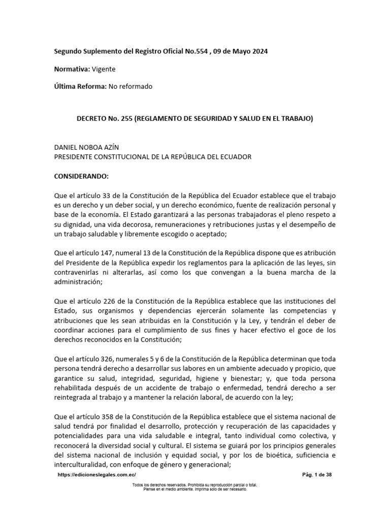 Reglamento de Seguridad y Salud en El Trabajo 202601260028309837 | PDF ...