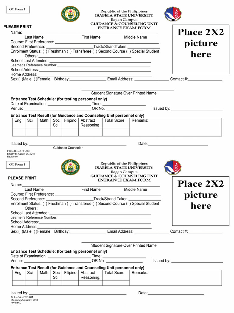 Entrance Exam Form | PDF