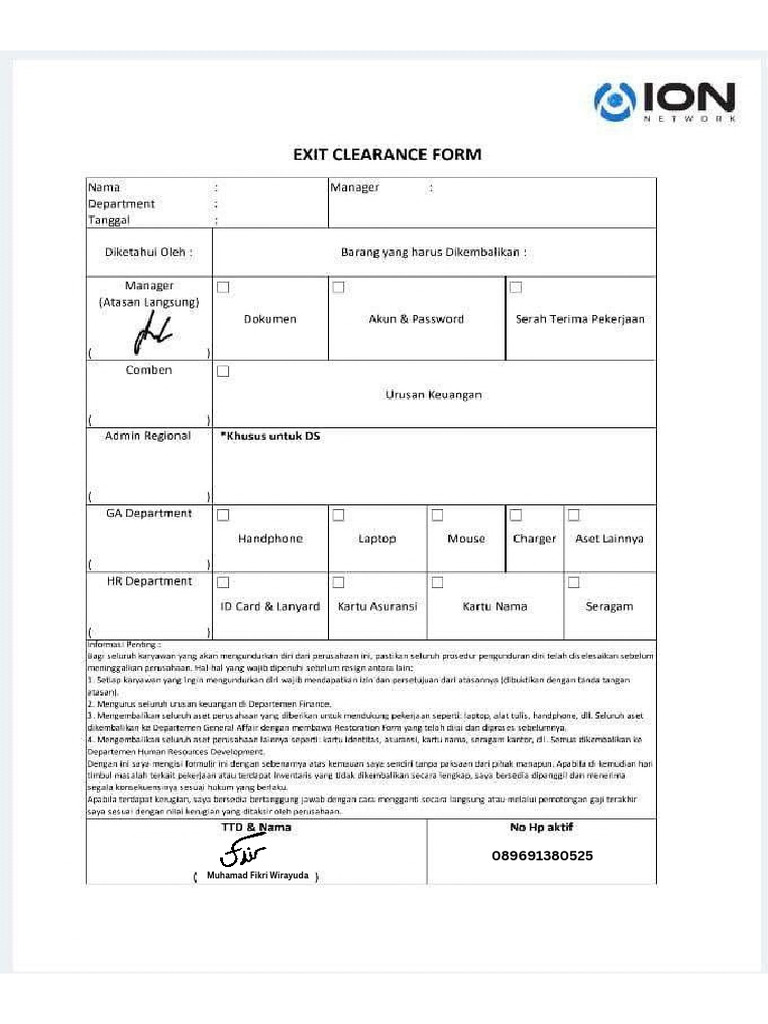 Exit Form Muhamad Fikri Wirayuda | PDF