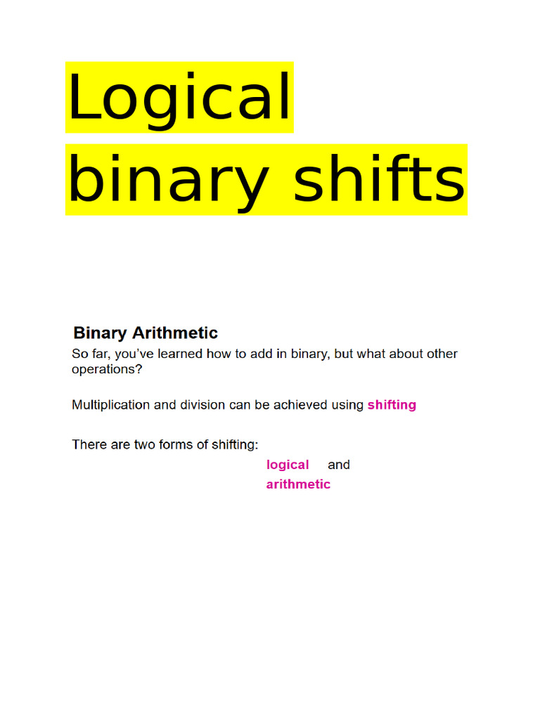 Logical Binary Shifts | PDF