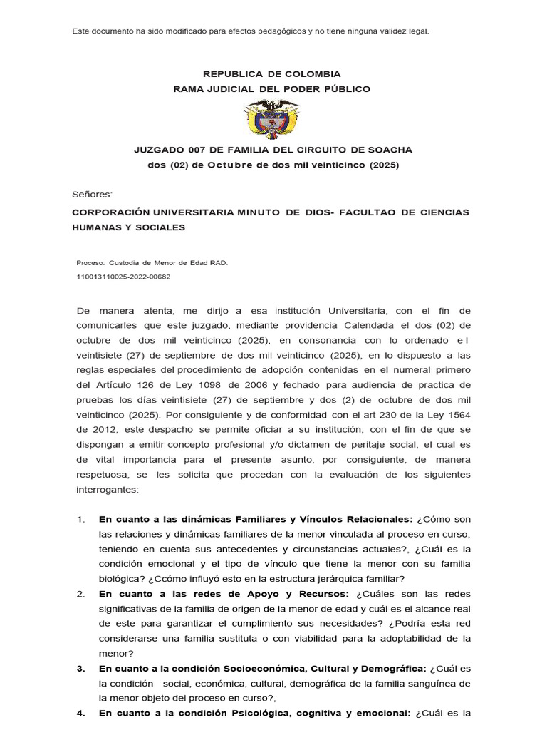 AUTO de REQUERIMIENTO-Proceso Custodia de Menor de Edad. Requerimiento
