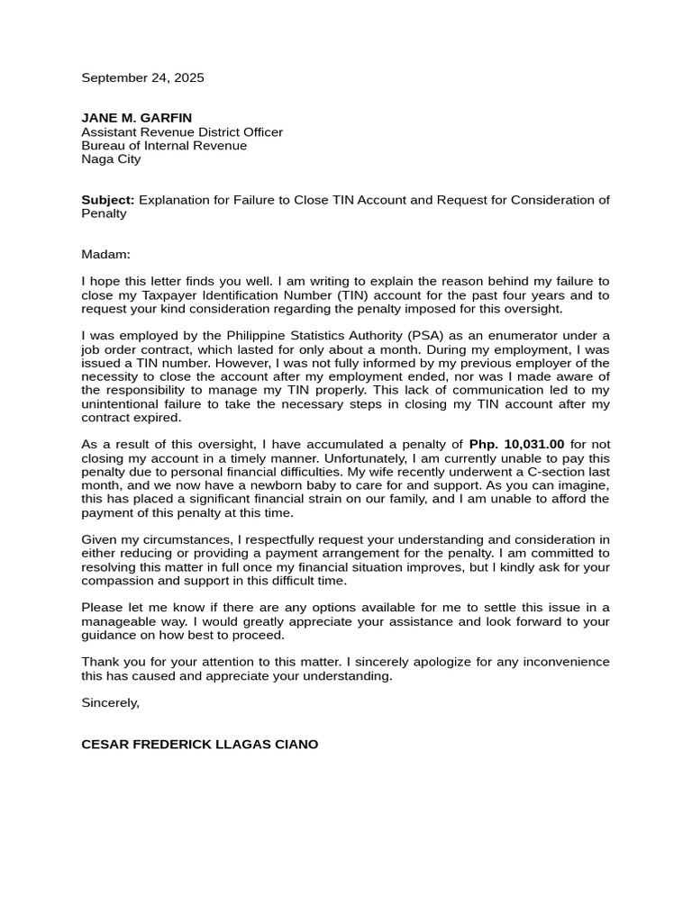 BIR Letter | PDF