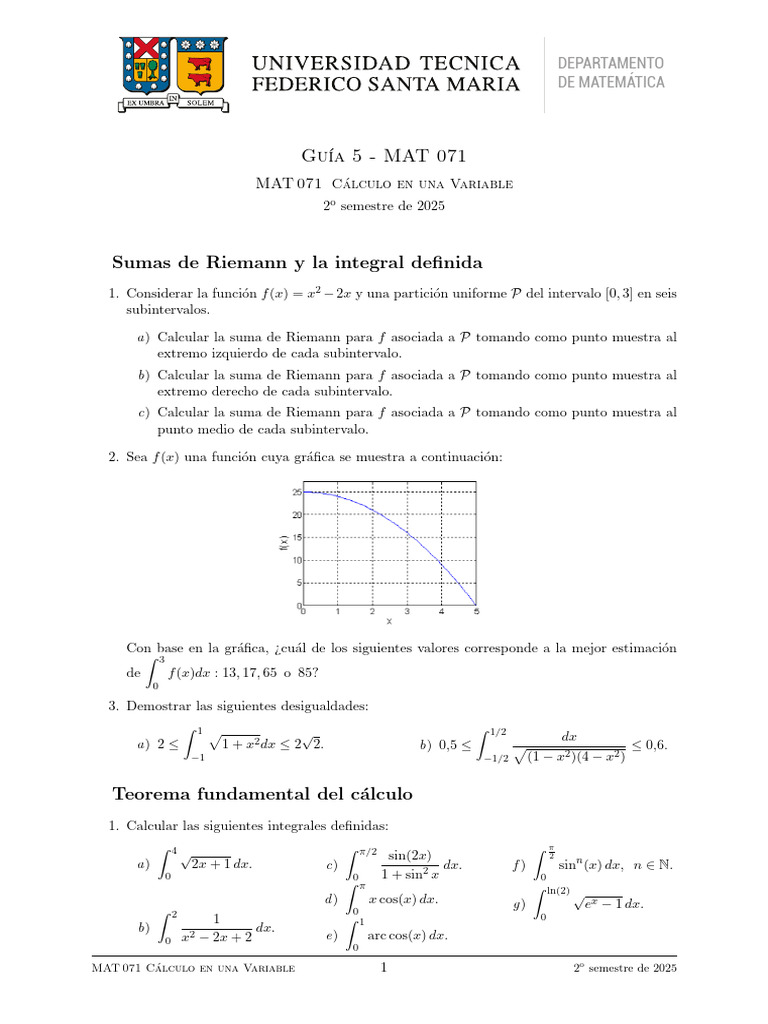 Guía de Estudio 5 de Cálculo en Una Variable | PDF | Integral ...
