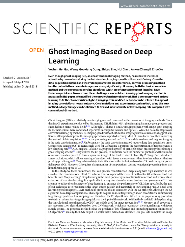(CNN) Ghost Imaging Based on Deep Learning | PDF | Deep Learning ...