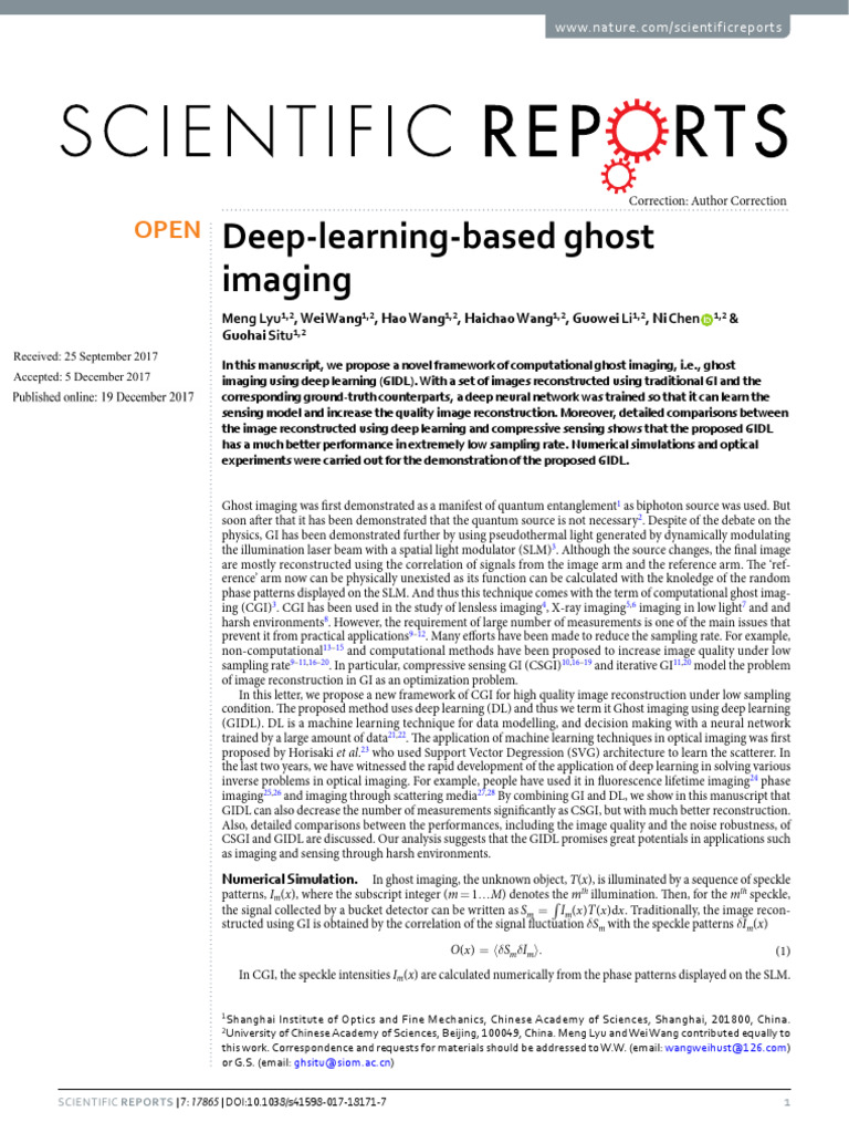 (DNN) Deep-Learning-Based Ghost Imaging | PDF | Deep Learning | Applied ...