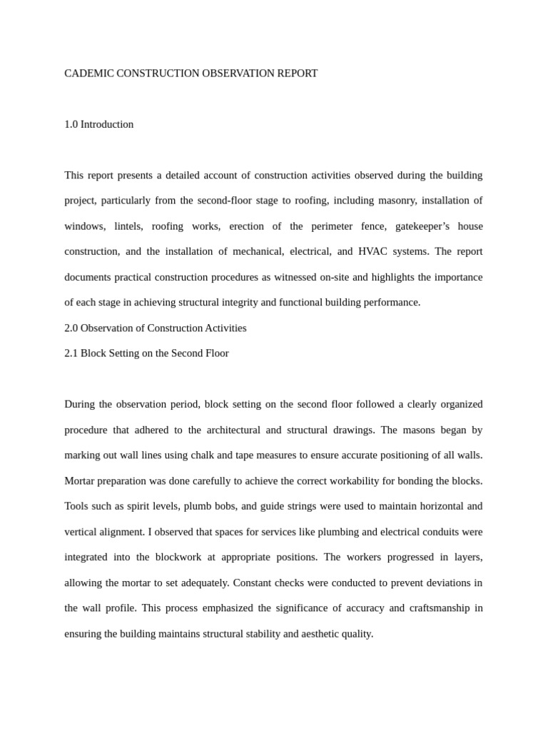 Cademic Construction Observation Report | PDF | Framing (Construction ...