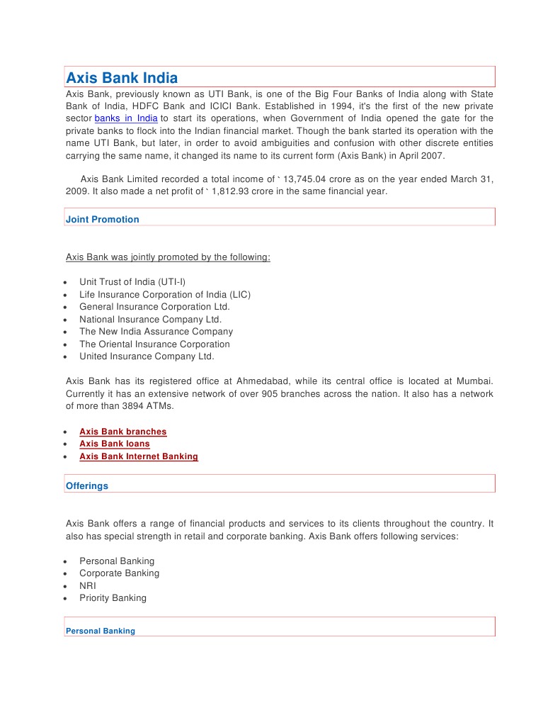Axis Bank India Transaction Account Payments