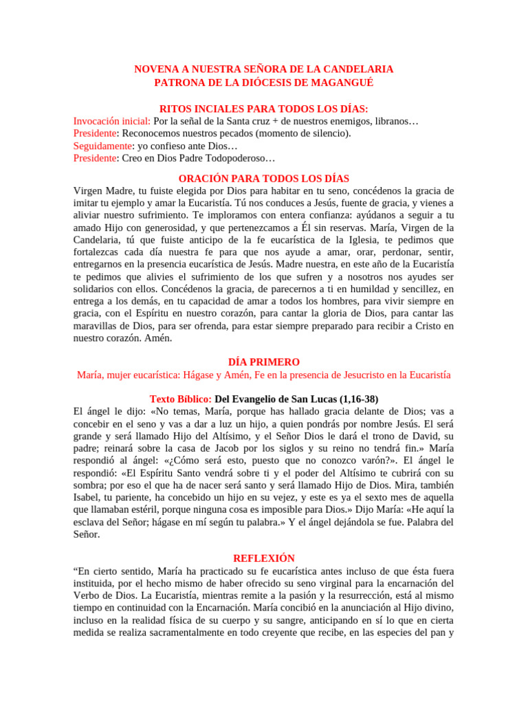 Novena A Nuestra Señora de La Candelaria (2026) | PDF | eucaristía ...