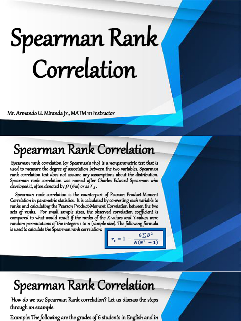 Week 13 Spearman Rank Correlation | PDF | Spearman's Rank Correlation ...