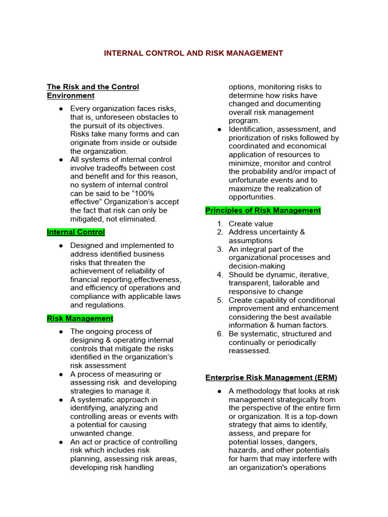 MGAC 202 - Internal Control and Risk Management | PDF | Internal ...
