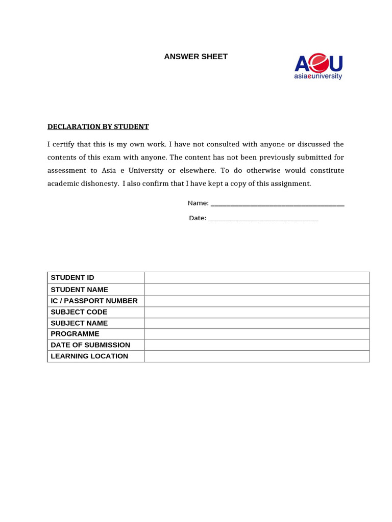 Answer Sheet | PDF