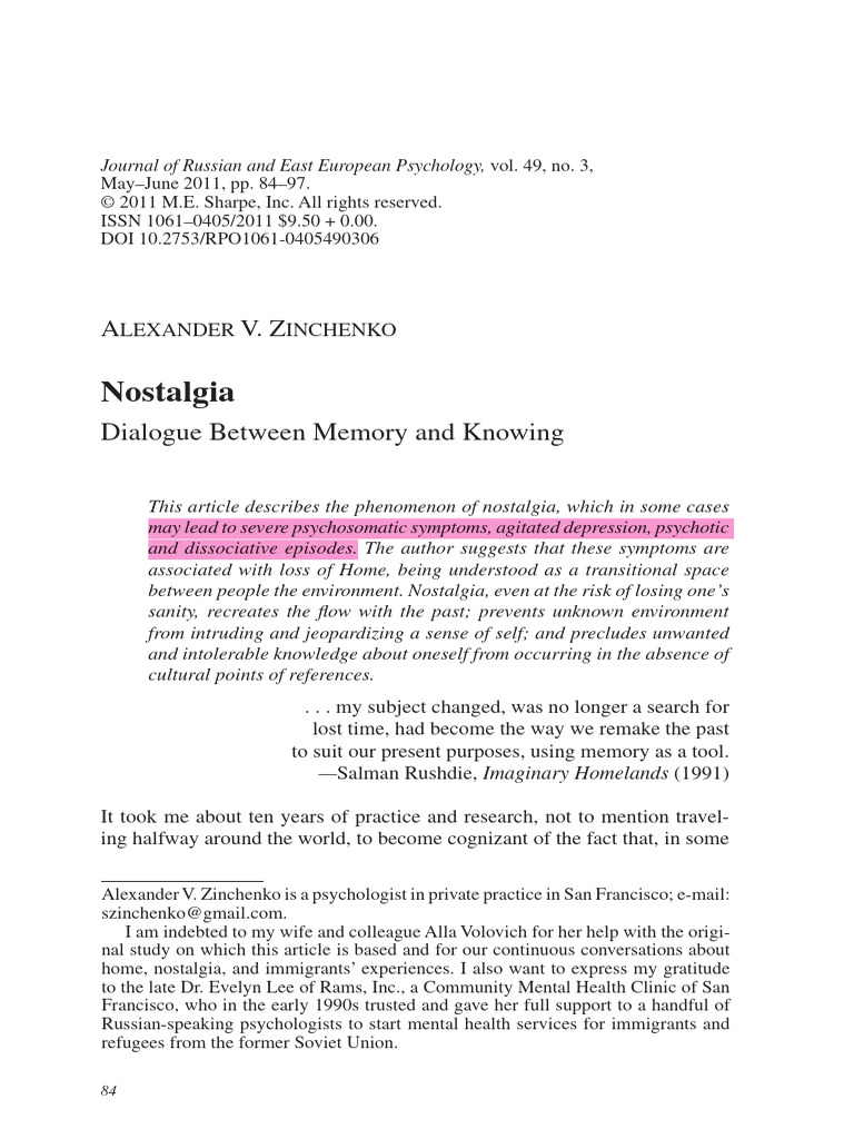 Nostalgia | PDF | Experience | Knowledge