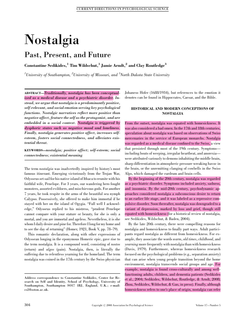 Nostalgia Past, Present, and Future. | PDF | Nostalgia | Psychology