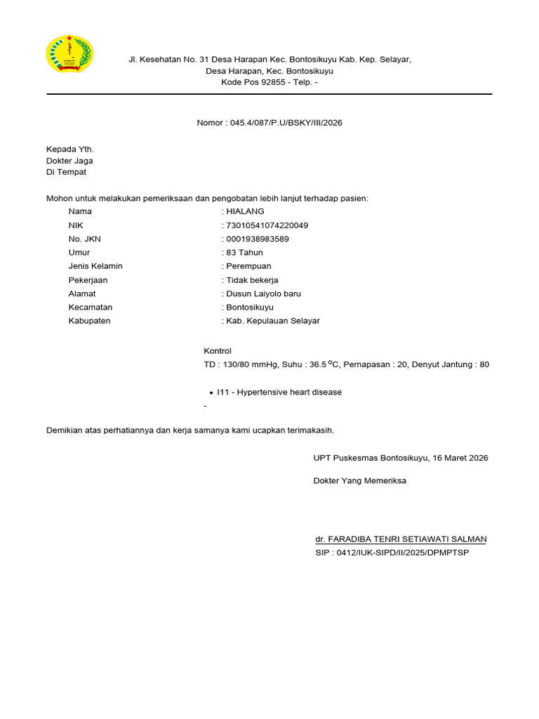 Surat Rujukan HIALANG | PDF