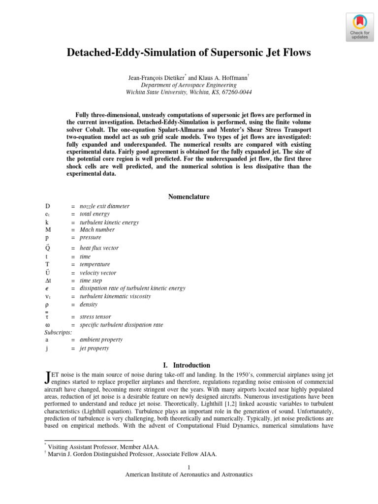 Detached Eddy Simulation of Supersonic Jet Flow | PDF | Fluid Dynamics ...