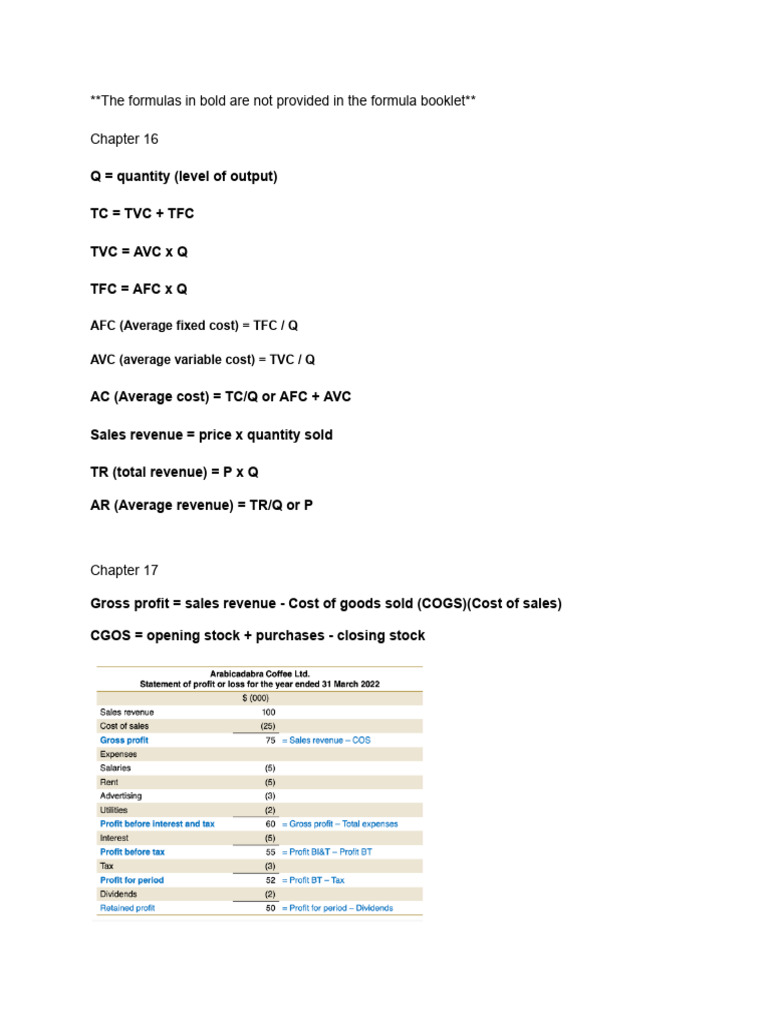 Bm Formulas | PDF | Economics | Investing