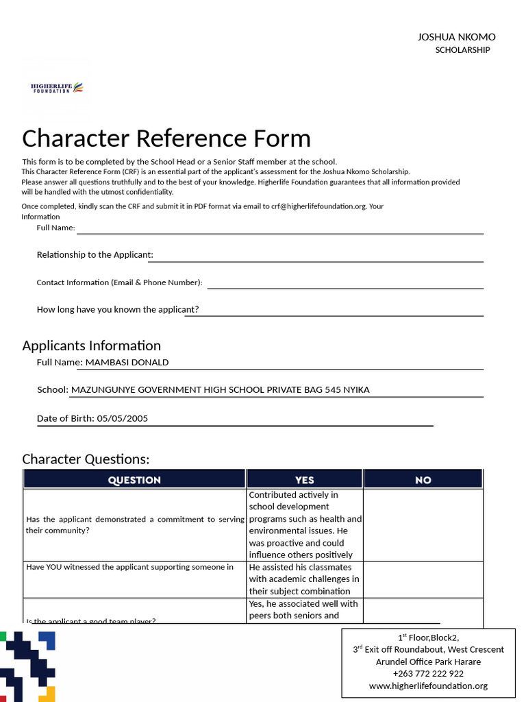 Character-Reference-Form 22 | PDF