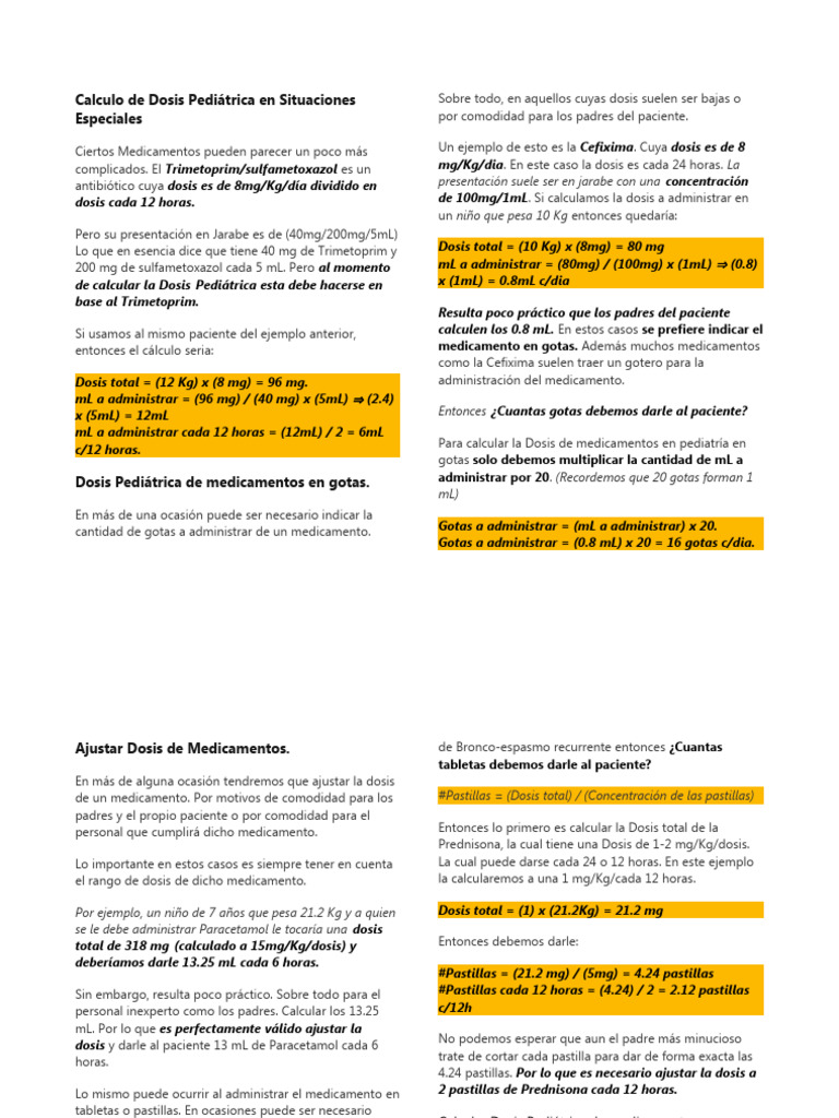 Calculo de Dosis Pediatrica | PDF | Concentración | Penicilina