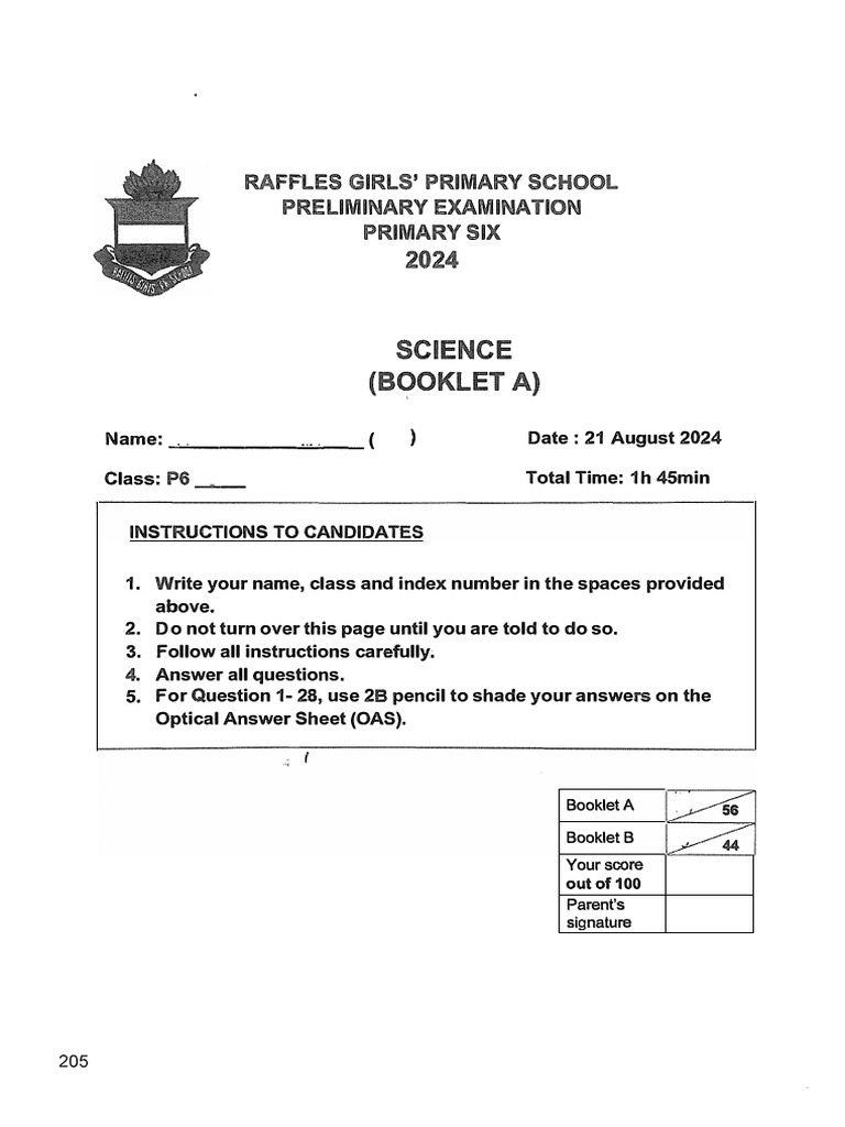 2024 P6 Science Prelim Raffles Girls With Answer 4 | PDF