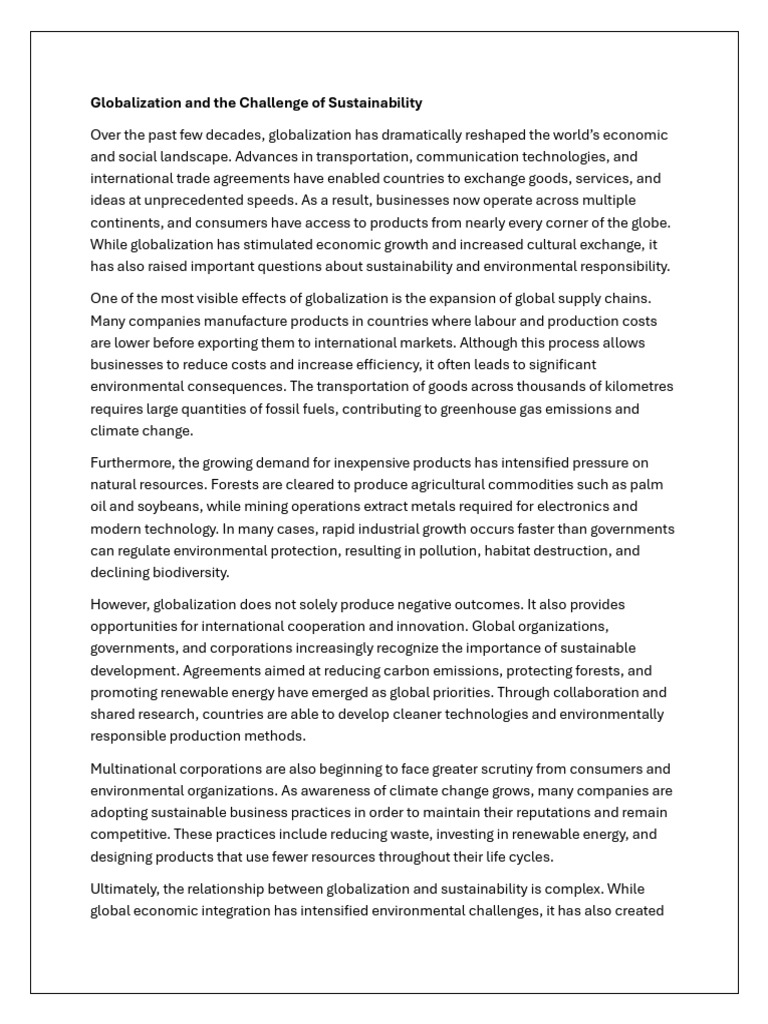 Globalization and The Challenge of Sustainability | PDF ...
