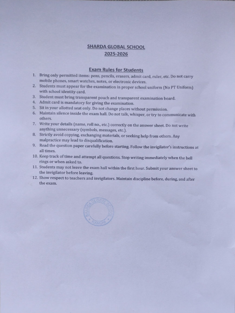 Exam Rules For Students | PDF