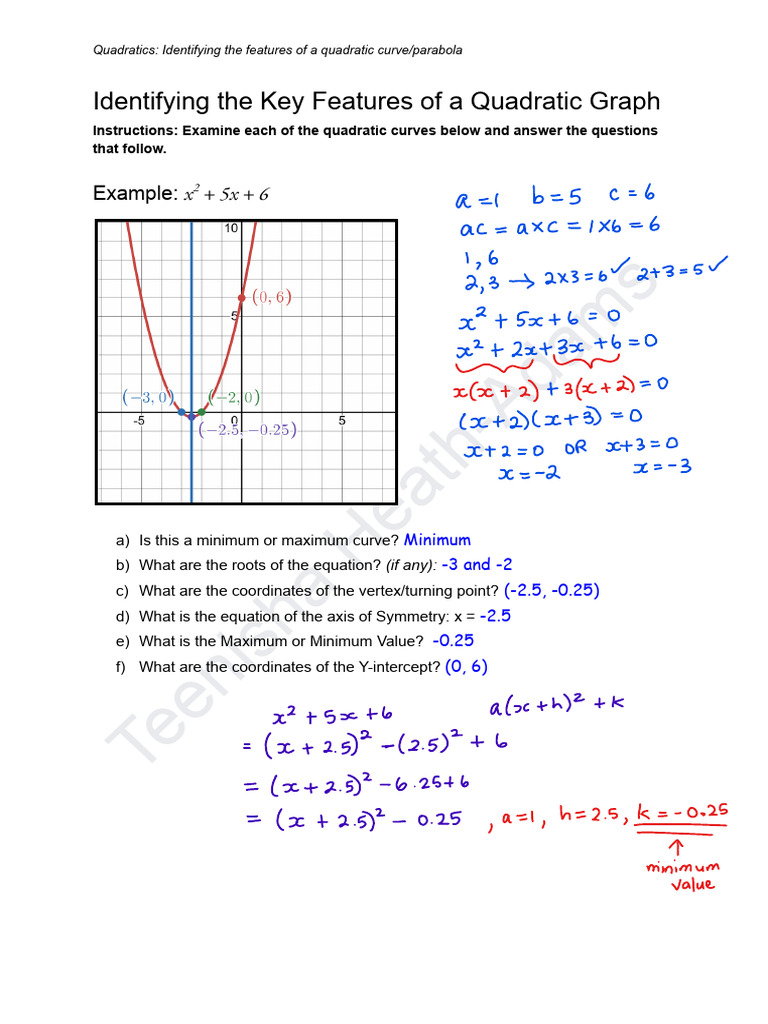 Identifying The Key Features of A Quadratic Graph | PDF | Differential ...