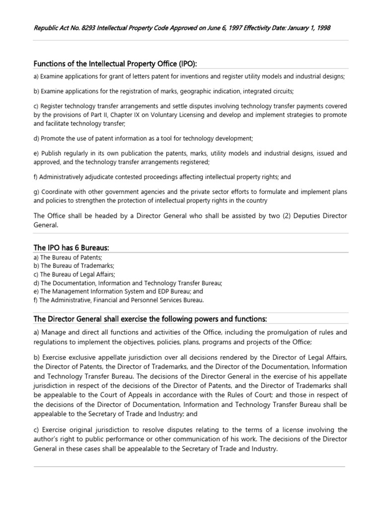 Intellectual Property Rights in The Philippines Overview | PDF ...