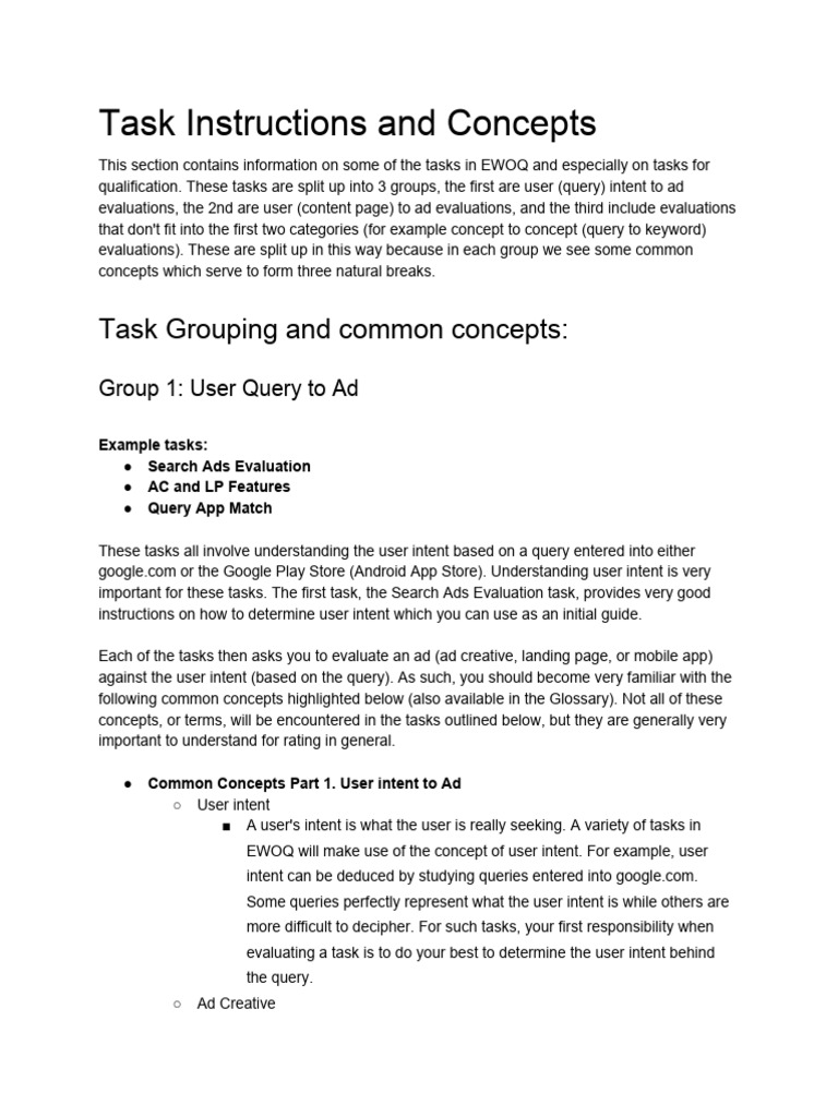 Task Instructions and Concepts | PDF