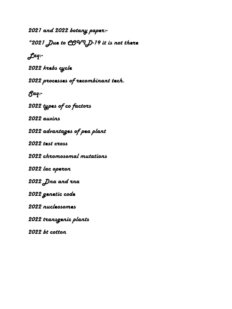 2021 and 2022 Botany Paper | PDF