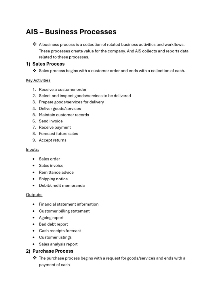 Business Processes Summary | PDF | Fixed Asset | Receipt