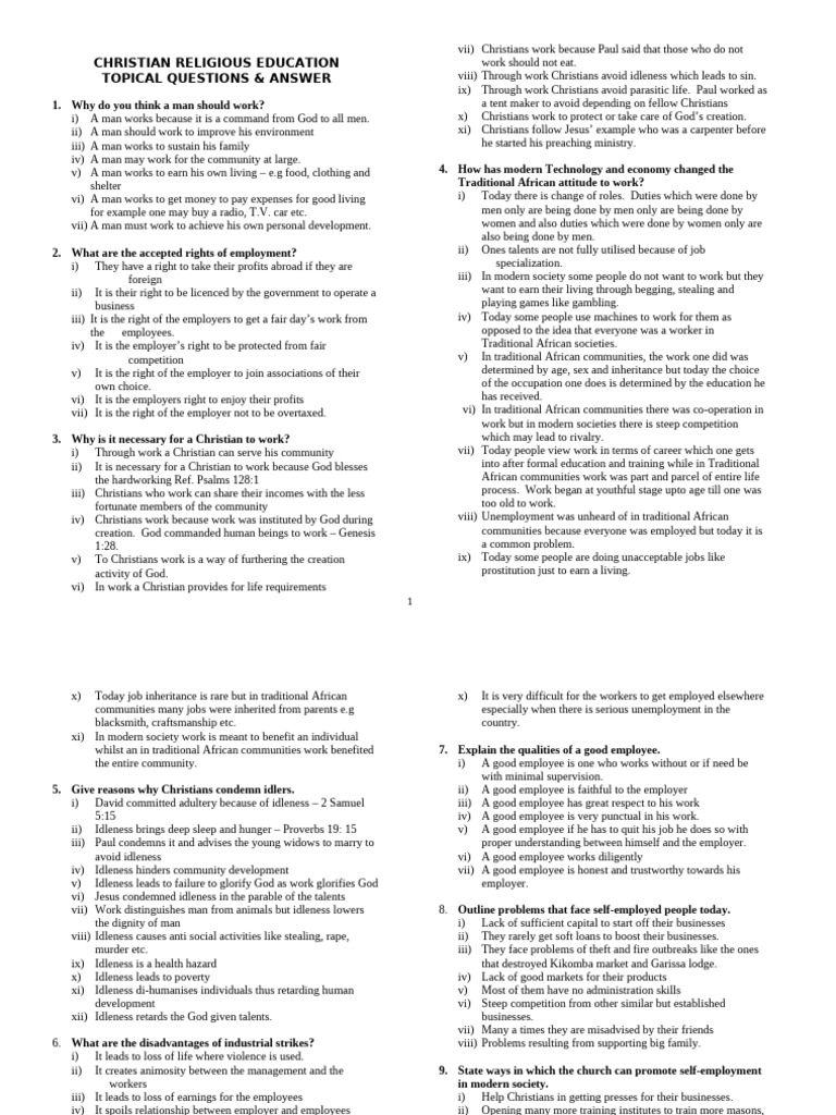 Cre Topical Questions and Answers | PDF | Jesus | Employment
