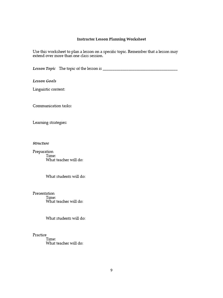 Lesson Planning Worksheet-1 | PDF