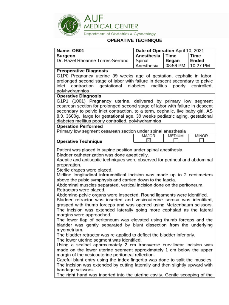 01 Supporting Documents OB Cases | PDF | Uterus | Surgical Suture