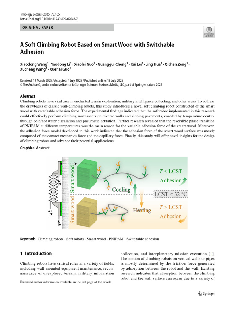 A Soft Climbing Robot Based On Smart Wood With Switchable Adhesion ...