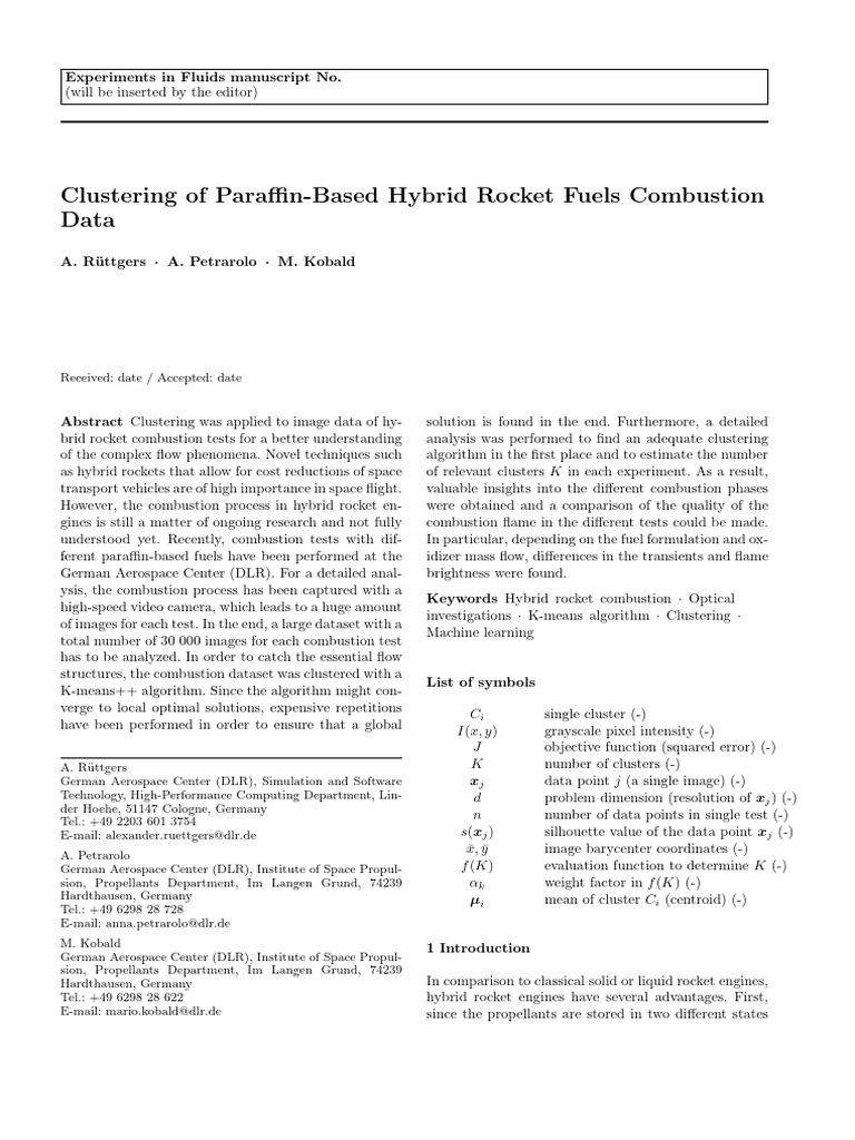 Clustering of Paraffin-Based Hybrid Rocket Fuels Combustion | PDF ...