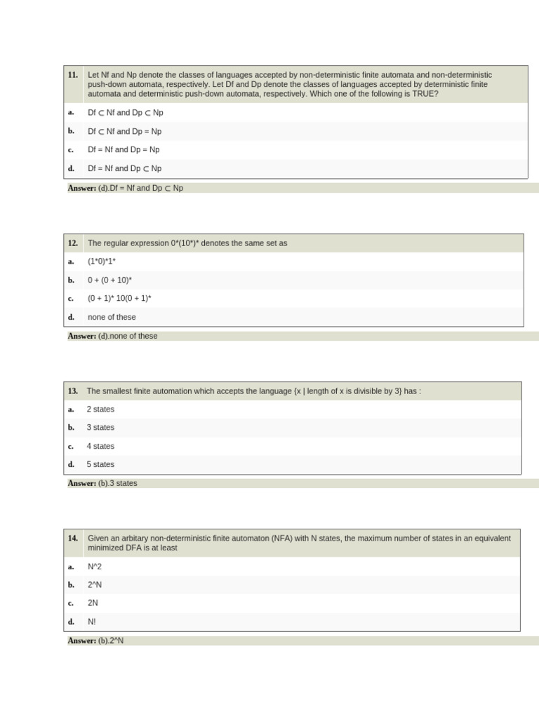 TOC Gate Questions | PDF | Theory Of Computation | Models Of Computation