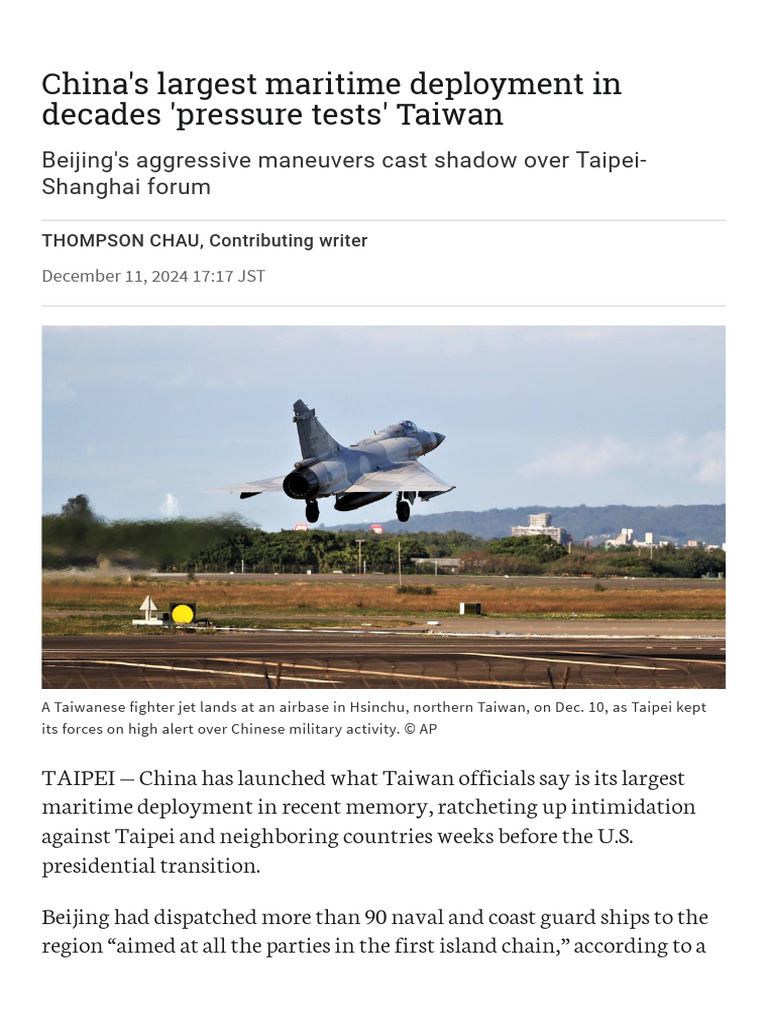 China's Largest Maritime Deployment in Decades 'Pressure Tests' Taiwan ...