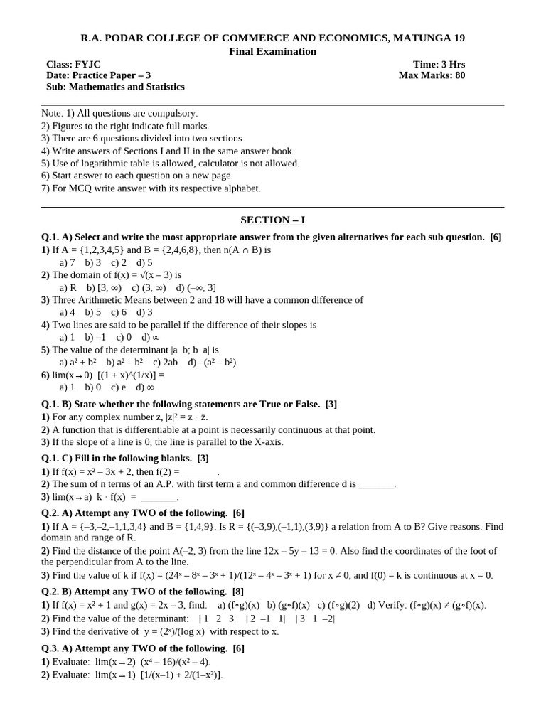 Practice Paper 3-2 | PDF | Mathematics | Statistical Analysis