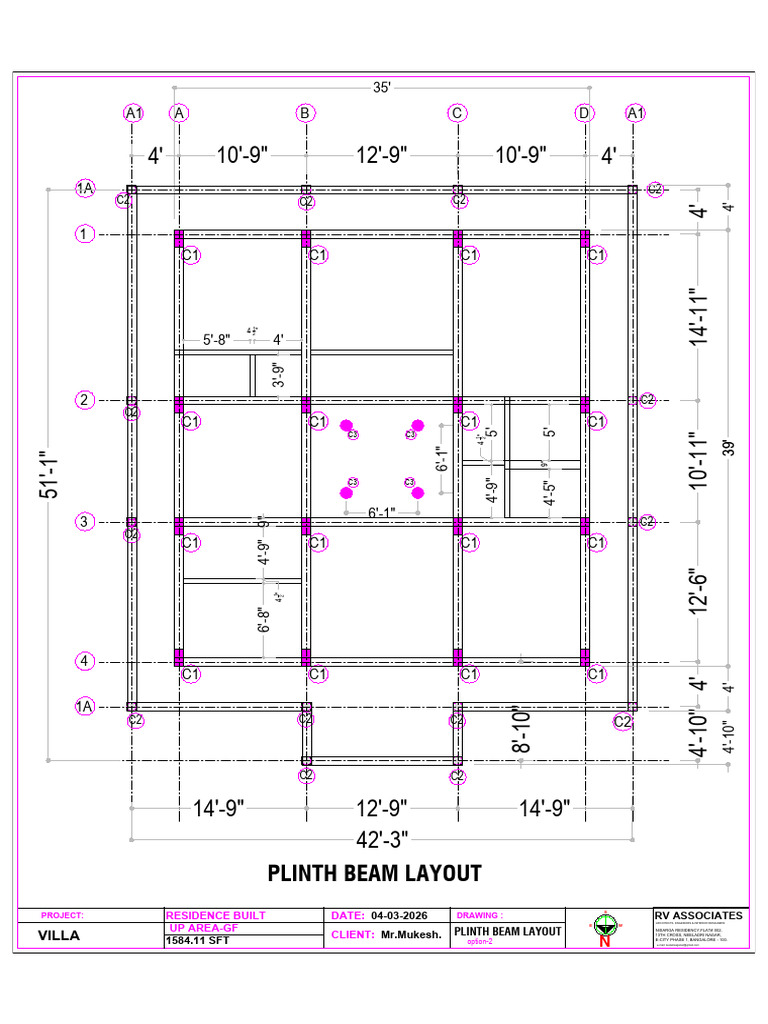 PLINTH BEAM LAYOUT., MR - Mukesh, 04-03-2026-1 | PDF