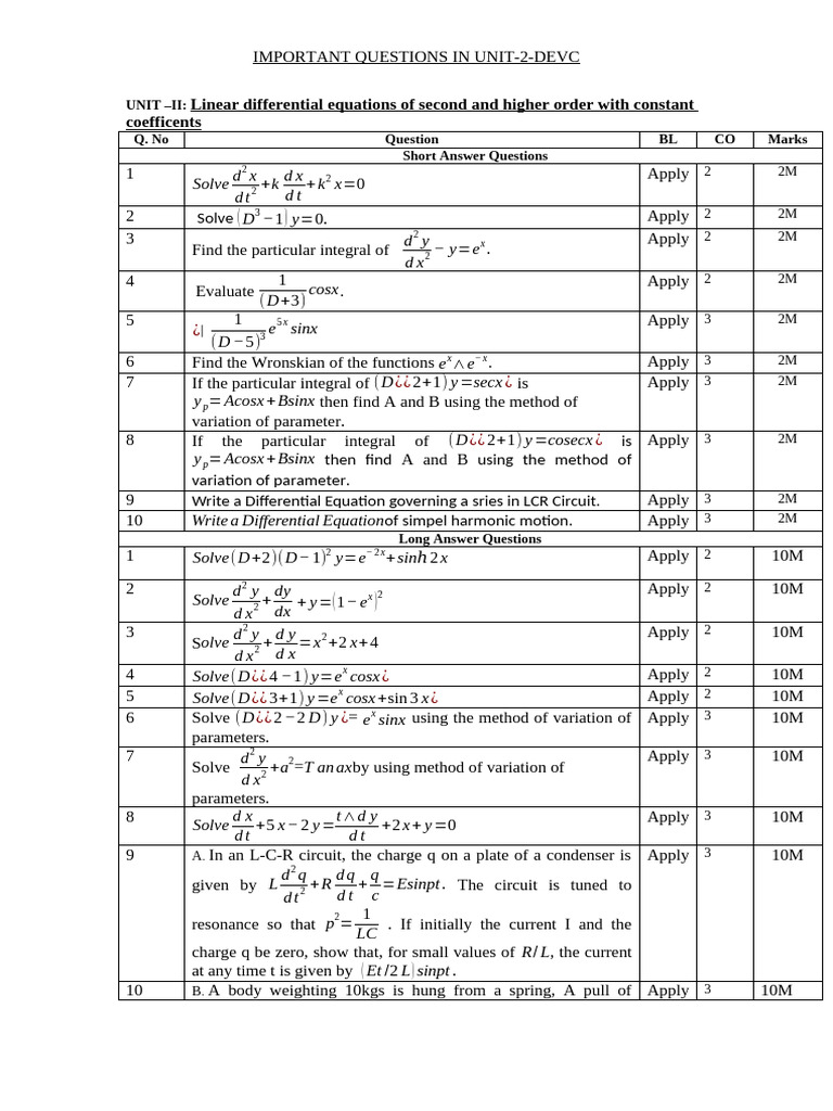 Unit 2 Devc Important Questions | PDF | Physics | Mechanics