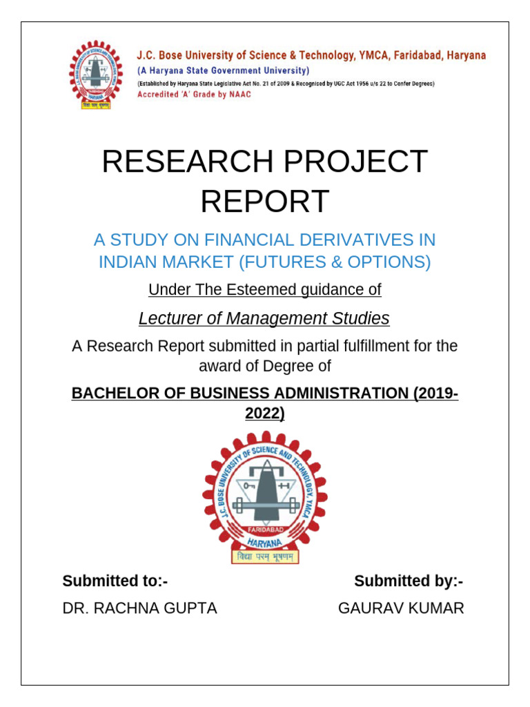 Research Project Report | PDF | Derivative (Finance) | Futures Contract