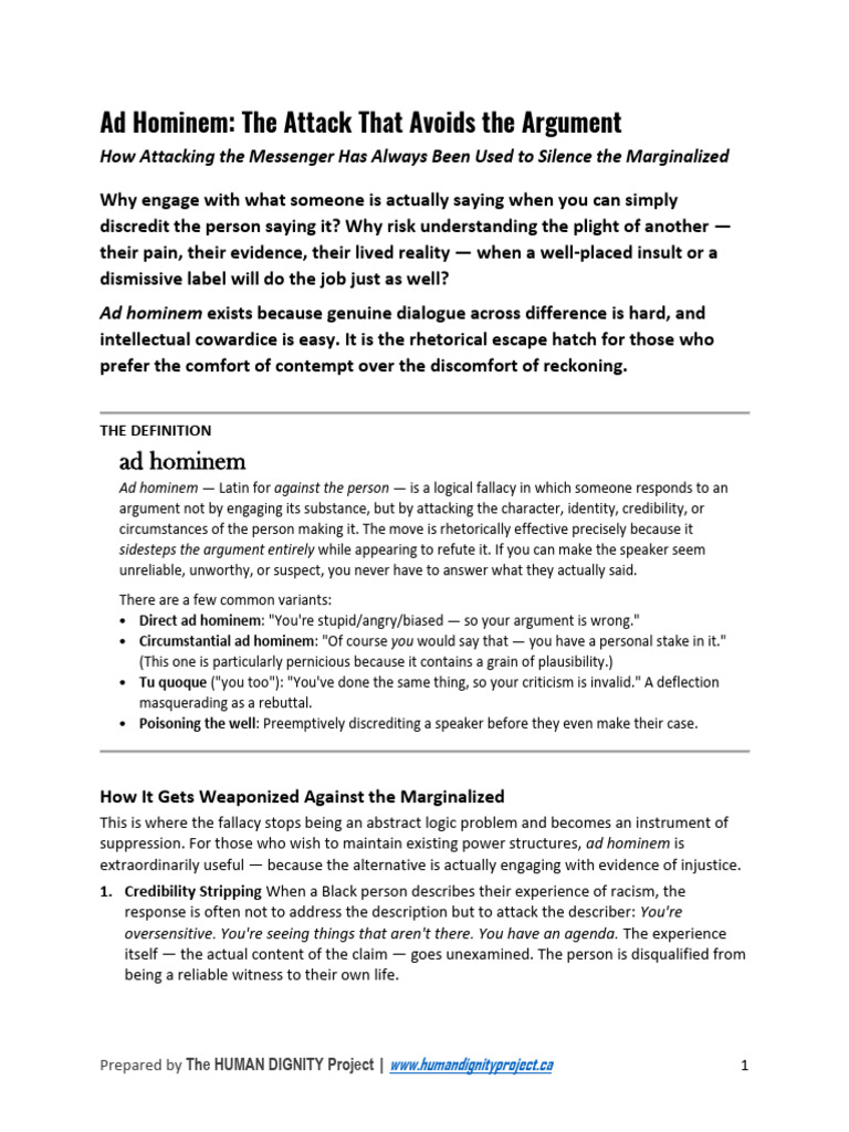 Ad Hominem-The Attack That Avoids The Argument | PDF