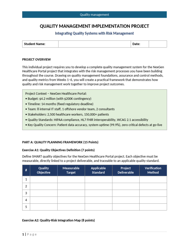 Quality Management Implementation Project | PDF | Quality Assurance ...
