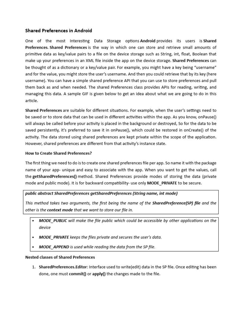 Shared Preferences in Android | PDF | Callback (Computer Programming ...
