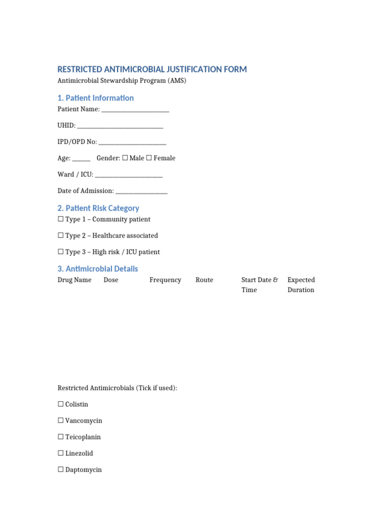 Restricted Antimicrobial Justification Form-3 | PDF | Sepsis ...