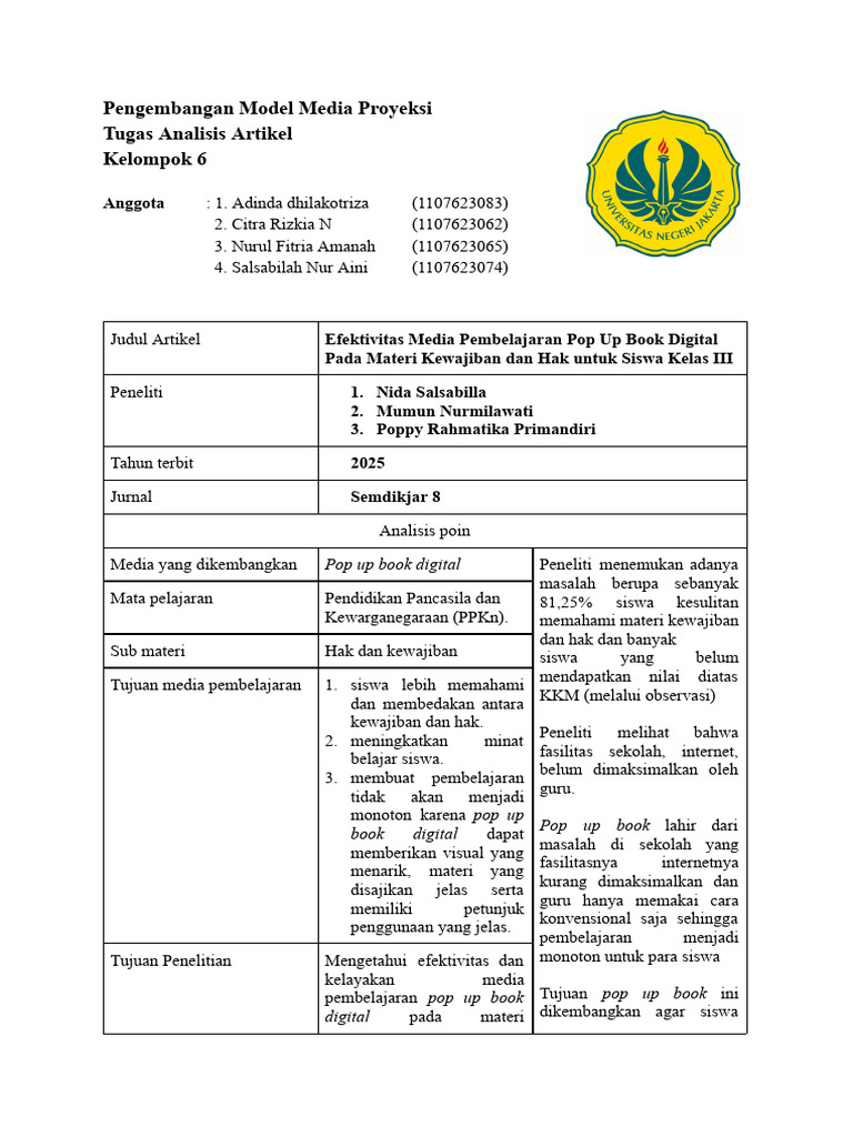 Kel 6analisis Artikel Pengembangan Model Media | PDF