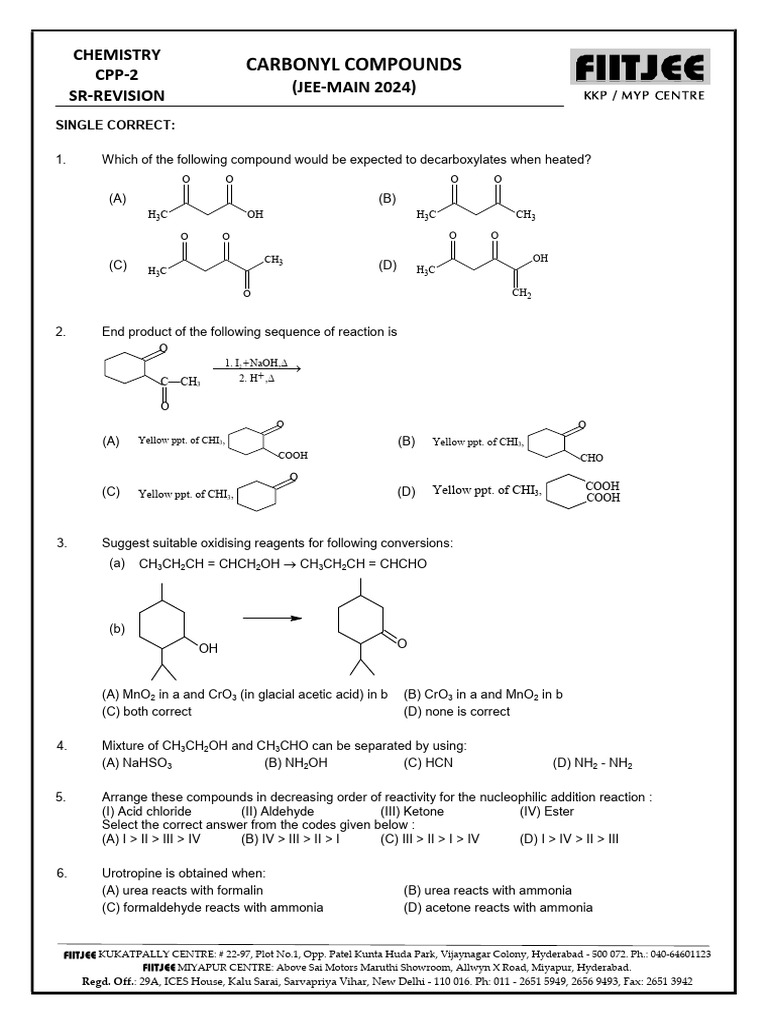 SR Revision Chemistry - Carbonyl Compounds - Main Cpp-2 (CRC) | PDF ...